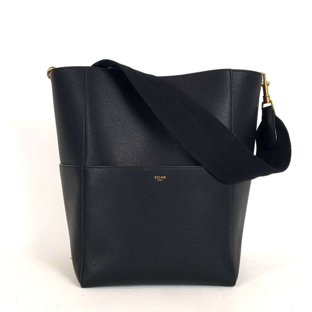 Celine Black Leather Medium Seau Sangle Bucket Bag